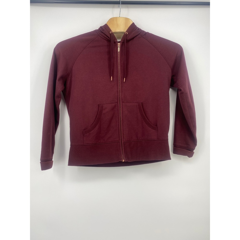 Eddie Bauer Full Zip Hoodie Large Burgundy Raglan Sleeve Sweatshirt Excellent